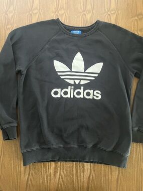 adidas Men’s Black Crewneck Sweatshirt with White Trefoil Logo size XL